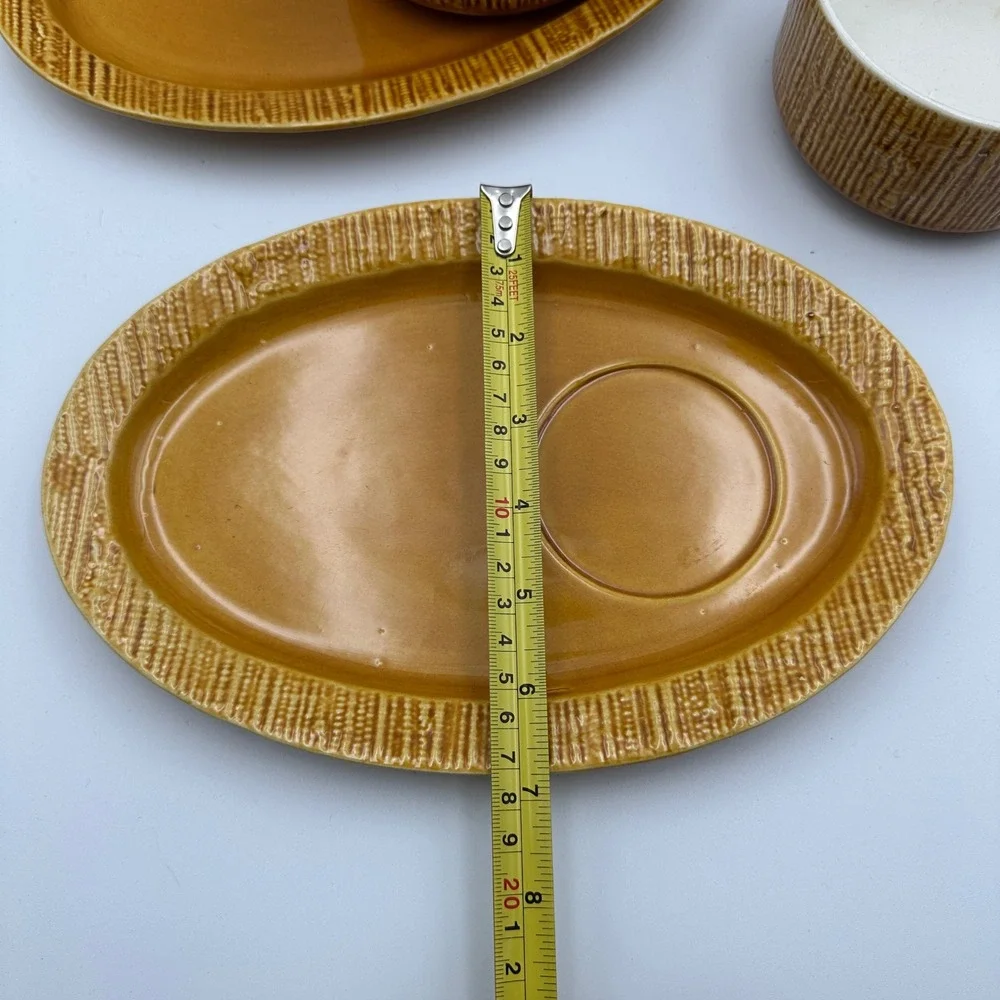 Vintage SECLA Portugal Snack Plate and Cup Set Golden Brown Ceramic Set of 2‎